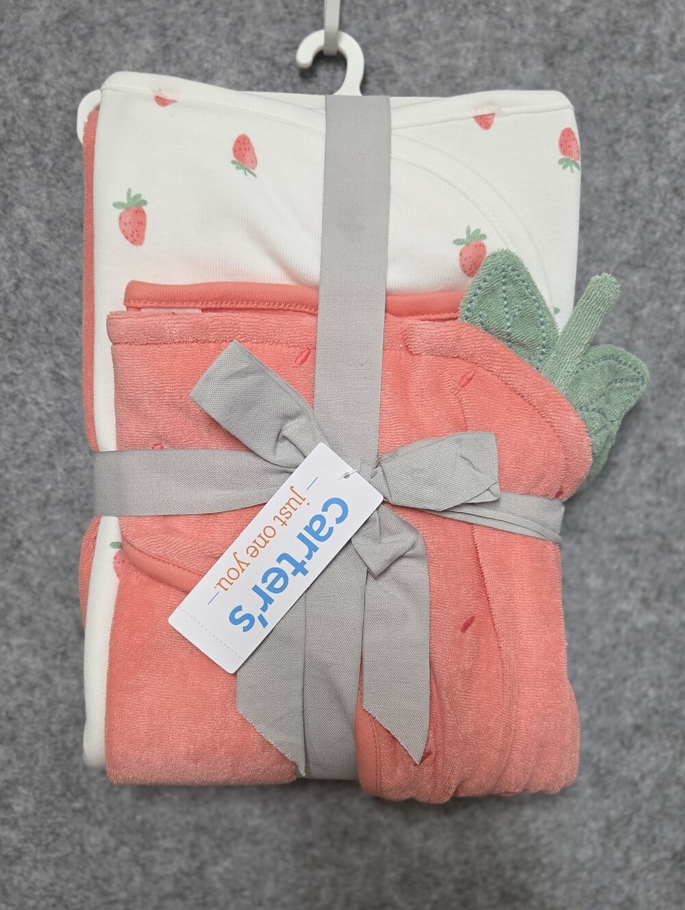 Carter's Pink & White Strawberry Print Towel Set Nwt